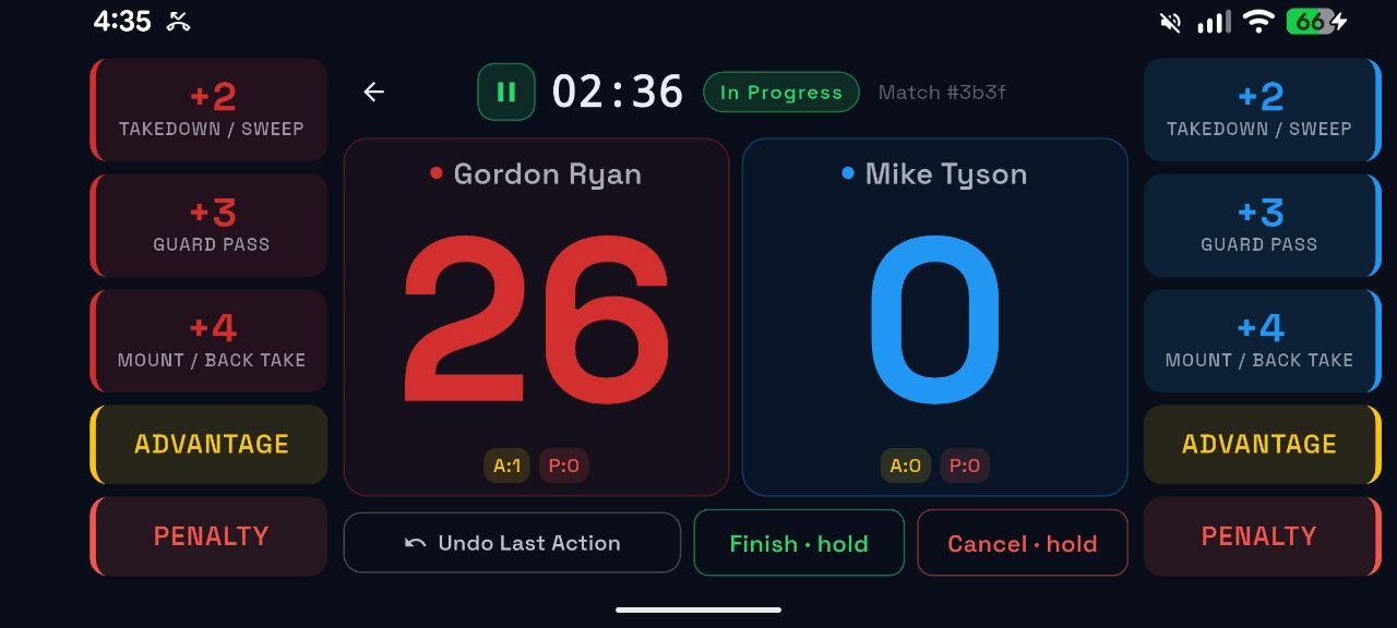 Choke live scoring screen on a phone held in landscape